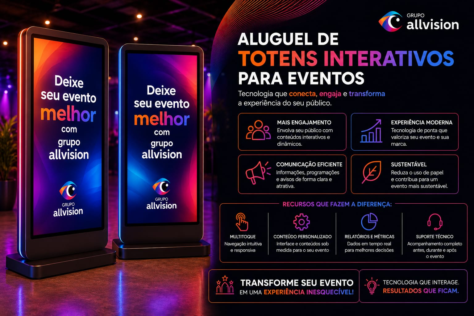 Aluguel de Painel de LED Indoor e Outdoor, Totem Interativo, Totem para Credenciamento, TVs de Grande Formato e Projetor para o Círio de Nazaré em Belém do Pará e Ananindeua